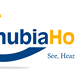 Partial branding logo with blue and orange text and a curved blue swoosh, representing a health-focused company.
